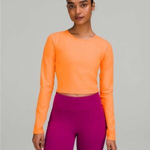 Lululemon wunder train cropped longsleeve in orange frappe